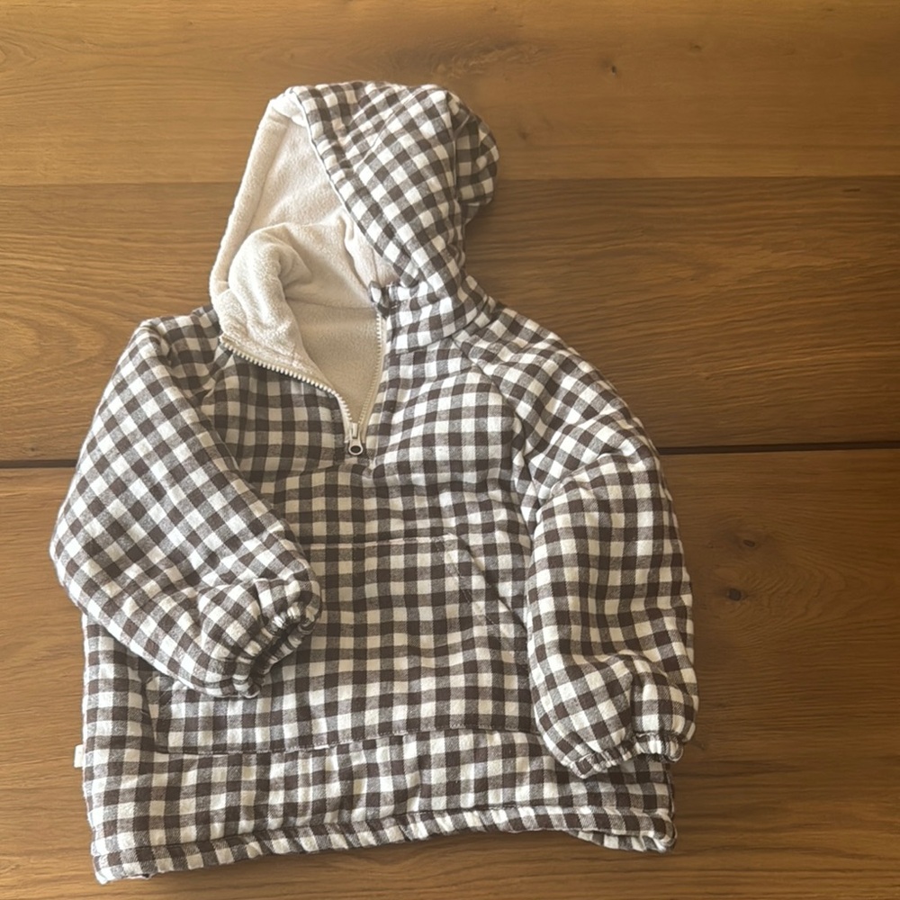 Kids Checkered Hoodie - Brown & White